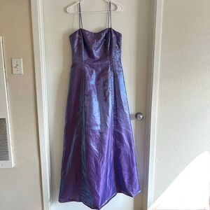 Niki By Niki Livas Vtg Y2K Formal Slip Dress Blue Purple Sz 12 Beaded W/ Shawl